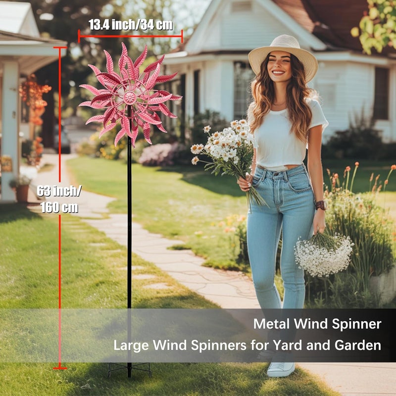 SenflameLarge Outdoor Metal Wind Spinner,Two-Way Wind Sculptures,360 Degrees Kinetic Wind Spinners Yard Art Decor for Patio, Lawn & Garden 63 * 13.4 Inches - Image 5
